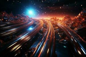 Warpgeschwindigkeit Reise durch ein hypnotisierend, abstrakt kosmisch Weite ai generiert foto