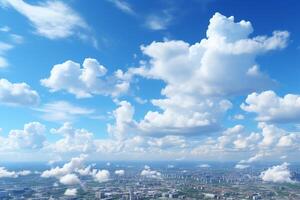 azurblau Herbst Himmel geschmückt mit flauschige Weiß Wolken wie ein Hintergrund ai generiert foto