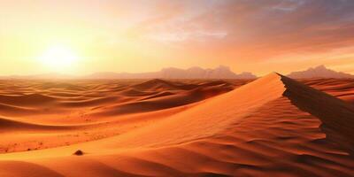 Sonnenuntergang auf Wüste Kopieren Raum verschwommen Hintergrund, ai generiert foto