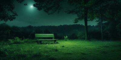 Grün Nacht verschwommen Hintergrund, ai generierenund foto