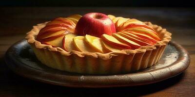 Apfel Kuchen Torte verschwommen Hintergrund, ai generierenund foto
