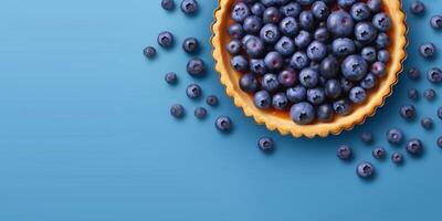 Blaubeere Obst Kuchen Dessert verschwommen Hintergrund, ai generierenund foto