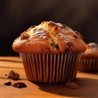 Muffin Schokolade Sahne Snack Tee Zeit. ai generiert foto