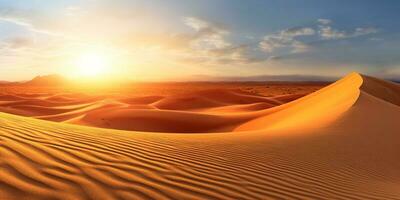 Sonnenuntergang auf Wüste Kopieren Raum verschwommen Hintergrund, ai generiert foto