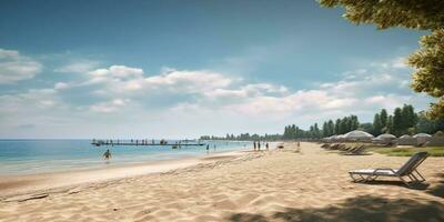 Strand auf Sommer- Urlaub Zeit Hintergrund. ai generiert foto