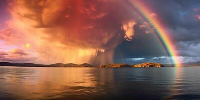 Regenbogen und bunt Himmel, ai generiert foto