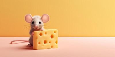 wenig Maus und Käse Karikatur Animation, ai generiert foto