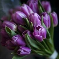 lila Tulpe Hochzeit Strauß Blume Hintergrund. ai generiert foto