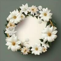 Kreis gemacht von Weiß Blumen und Geäst Kopieren Raum Hintergrund. ai generiert foto