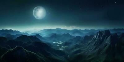 Panorama- Aussicht von das Nacht Himmel beim das oben von das Berg, ai generiert foto