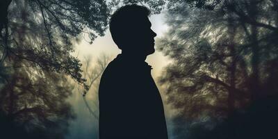 mental Gesundheit ein Mann Silhouette verschwommen Hintergrund, ai generiert foto