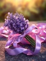 Lavendel Blume Hochzeit Strauß verschwommen Fenster Hintergrund. ai generiert foto