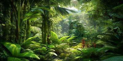 tropisch Wald Aussicht Hintergrund, ai generiert foto