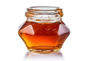 Glas Krug mit Süss Honig. Honig Krug isoliert auf Weiß. generativ ai foto
