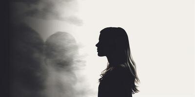 mental Gesundheit ein Frau Silhouette verschwommen Hintergrund, ai generiert foto