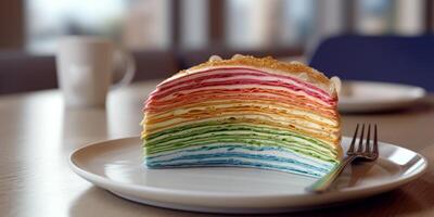 Regenbogen Mühlen Crepes mit Sahne Aromen. ai generiert foto