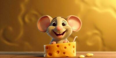 wenig Maus und Käse Karikatur Animation, ai generiert foto