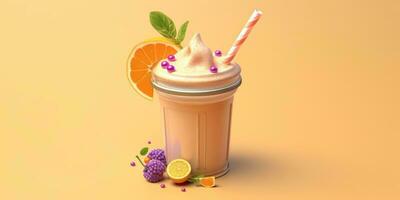 Milchshake mit Orange und Stroh Gekritzel, ai generiert foto