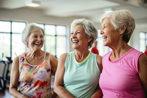 generativ ai Illustration von Rentner und Senioren tun aerob Übung zu bleibe gesund foto