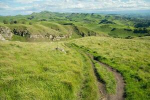 die malerische landschaft blick auf die heretaunga-ebene blick vom gipfel des te mata peak, hawke's bay region, neuseeland. foto