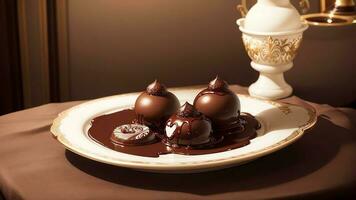 luxuriös Schokolade bedeckt Termine zum Welt Schokolade Tag. ai generiert. foto