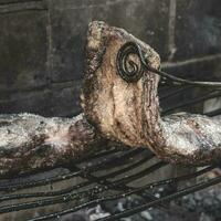 roh Fleisch stellen auf das Grill, traditionell Argentinien Küche, Asado Grill, Patagonien, Argentinien. foto