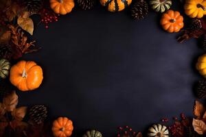 Halloween Kürbis rahmen. Halloween oder Herbst Hintergrund auf Tafel. ai generiert foto