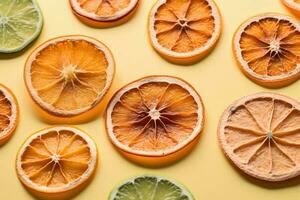 Scheiben von Orange und Zitrone. getrocknet Orange und Limette Scheiben. foto