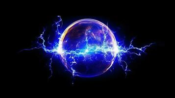 Energie von fraktal elektrisch Ball mit Streiks Blitz ai generiert foto