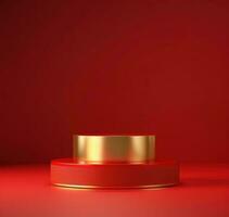 rot Hintergrund mit Gold Podium. rot und Gold Podium Sockel Produkt Anzeige. foto