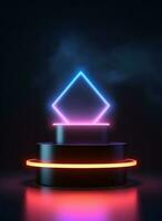 Hintergrund mit ein Dreieck und Rauch. glühend futuristisch Produkt Anzeige Stand Podium. foto