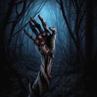 Zombie Hand. Halloween Hintergrund mit Zombie Hand. ai generiert foto