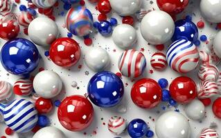 amerikanisch Flagge mit Luftballons auf Weiß Hintergrund Unabhängigkeit Tag Feier Hintergrund generativ ai foto