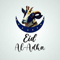 eid ul adha Mubarak Poster Sozial Medien postislamisch eid Urlaub, eid Gruß. ein Ziege Gesicht mit ein Blau Mond und golden Sterne mit eid ul adha Typografie mit Weiß Gradient Hintergrund foto