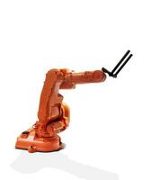 Roboter Arm. auf Weiß Hintergrund, industriell Roboter Hand, modern industriell Technologie. foto