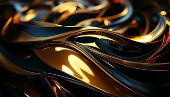 generativ ai Illustration von ein kompliziert detailliert metallisch Gold Schlange Schlange gemacht von glatt wellig Segmente gemacht von Seide Stoff, abstrakt Kubismus foto