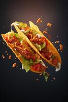 generativ ai Illustration von fliegend Tacos zum Essen Werbung, leer Hintergrund foto