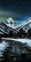 generativ ai Illustration von sternenklar Nacht, Fachmann Landschaft Fotografie, Winter Landschaft Berge foto