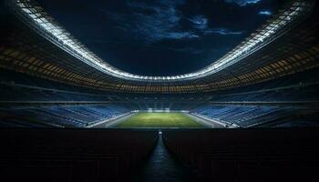 generativ ai Illustration von ein atemberaubend Aussicht von Innerhalb das Stadion, präsentieren das beschwingt Beleuchtung und dynamisch Energie von ein Spiel im Fortschritt foto