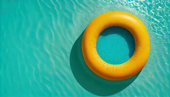 generativ ai Illustration von Wasser Schwimmbad Sommer- Hintergrund mit Schwimmbad schweben Ring. Sommer- Blau aqua texturiert Hintergrund foto