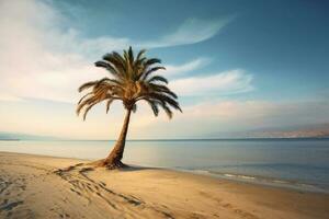 Palme Baum auf ein leeren Strand Fotografie generativ ai foto