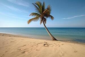 Palme Baum auf ein leeren Strand Fotografie generativ ai foto