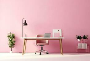 das Büro - - bequem Rosa Büro - - minimalistisch - - ai generiert - - generativ ai foto