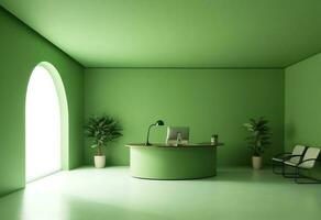 das Büro - - bequem Grün Büro - - minimalistisch - - ai generiert - - generativ ai foto