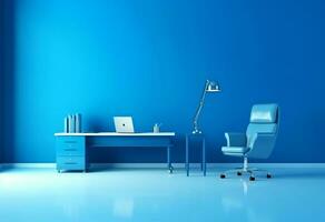das Büro - - bequem Blau Büro - - minimalistisch - - ai generiert - - generativ ai foto