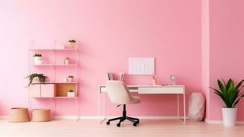 das Büro - - bequem Rosa Büro - - minimalistisch - - ai generiert - - generativ ai foto