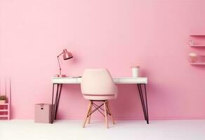 das Büro - - bequem Rosa Büro - - minimalistisch - - ai generiert - - generativ ai foto