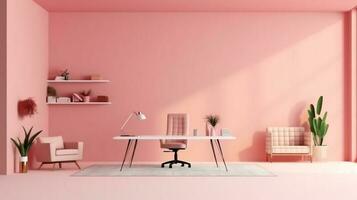 das Büro - - bequem Rosa Büro - - minimalistisch - - ai generiert - - generativ ai foto