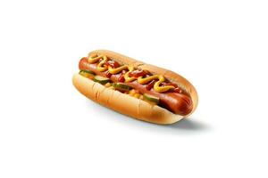 heiß Hund mit Senf und Ketchup isoliert auf ein Weiß Hintergrund. ai generiert foto