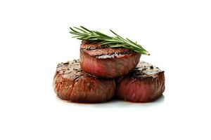 Rindfleisch Steak Mittel gegrillt isoliert auf Weiß Hintergrund. ai generiert foto
